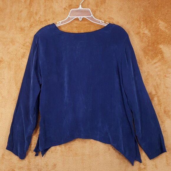 RABBIT RABBIT RABBIT Top Womens Size 14 Blue Pullover Asymmetrical Medallion - Picture 5 of 9